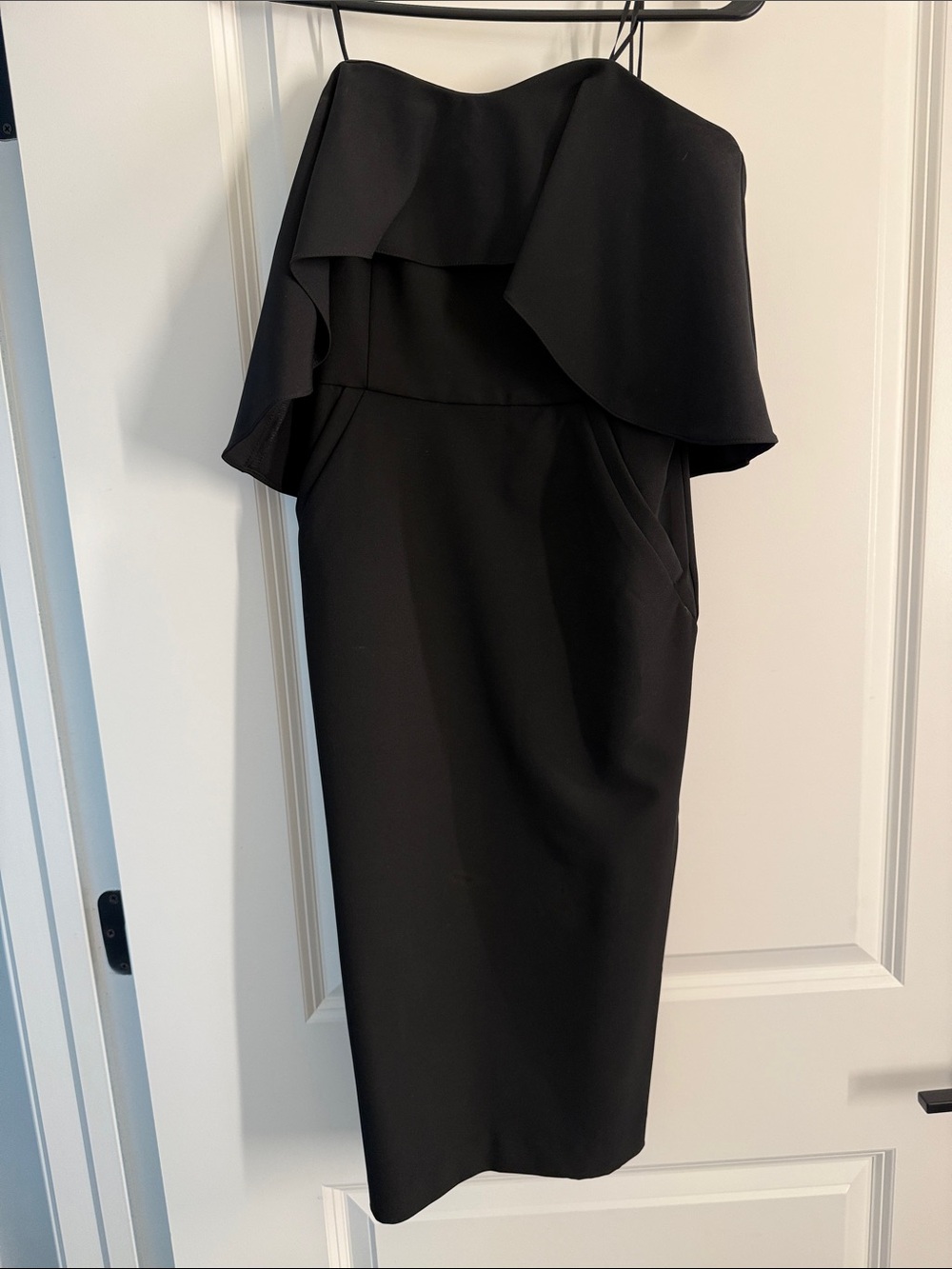 Chelsea28 Black Strapless Ruffle Sheath Dress